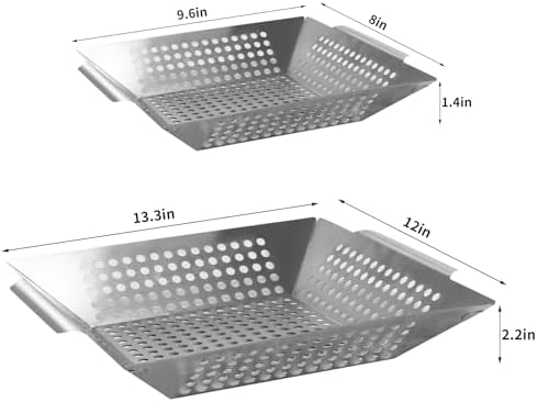 3 Pack Stainless Steel Vegetable Grill Baskets with Handles - Image 2