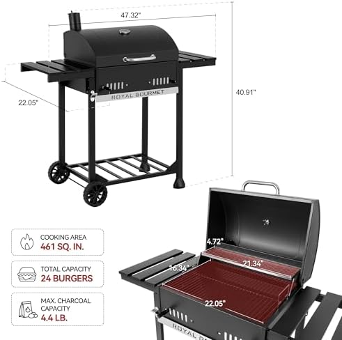 Royal Gourmet CD1824ET Movable Charcoal BBQ Grill with Foldable Side Tables - Image 3