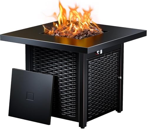 Ciays 28-Inch Propane Fire Pit – 50,000 BTU Outdoor Gas Steel Fire Table with Lid & Lava Rock, Adds Warmth & Ambience to Gatherings & Parties on Patio, Deck, Garden & Backyard by Ciays