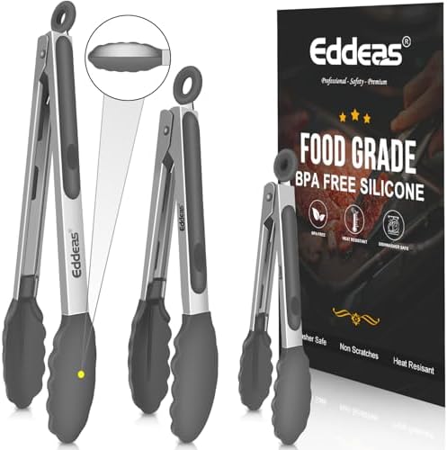 Kitchen Tongs Up To 600°F Silicone Tongs for Cooking 7,9,12 in Grey by Eddeas