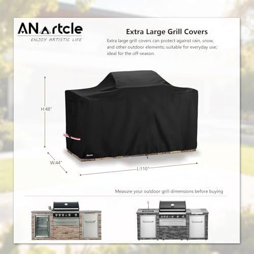 ANartcle Waterproof Extra Large Grill Cover for 110 Inch Island with Center Grill Head,600D Heavy Duty Waterproof All Weather Outdoorbar Island Kitchen Covers,Black - Image 2
