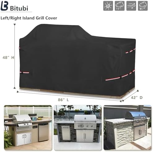 Bitubi 86 Inch Island Grill Cover - Resistant Cover for Island with Left/Right Grill Head,600D Heavy Duty Waterproof All Weather Protection Outdoor Cover,Black - Image 2
