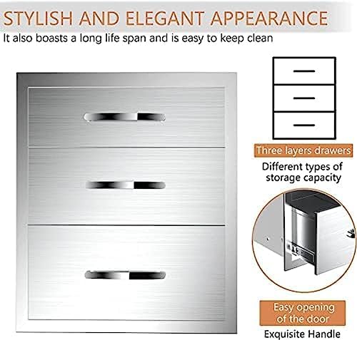 Stainless Steel Outdoor Kitchen Drawers - 3-Drawer BBQ Drawer, Built-in, Flush Mount - 14Wx23Dx21H - Image 6