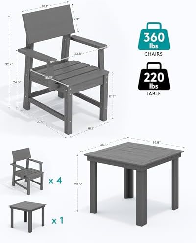 SERWALL HDPE Outdoor Dining Table and Chairs Set for 4 - Image 2