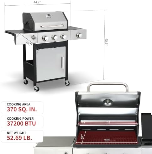 3-Burner Propane Gas Grill with Cast Iron Grates, 39,000 BTU - Image 2