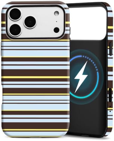 for iPhone 17 Pro Case, Magnetic Matte Frosted Dual-Layer Striped Phone Case for Women, Retro Aesthetic Cover Compatible with Mag Safe Accessories - Mocha Sky by YKCZL