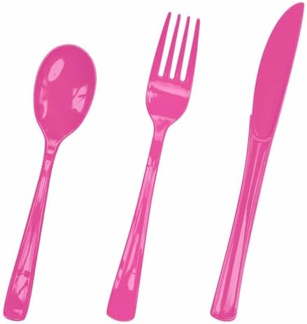 HEIPINIUYE 75 Pack Hot Pink Plastic Cutlery Heavy Duty Hot Pink Plastic Knives Forks and Spoons Disposable Silverware Set for 25 Guest Camping Birthday Baby Shower Party Cutlery Set by HEIPINIUYE