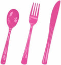 HEIPINIUYE 75 Pack Hot Pink Plastic Cutlery Heavy Duty Hot Pink Plastic Knives Forks and Spoons Disposable Silverware Set for 25 Guest Camping Birthday Baby Shower Party Cutlery Set by HEIPINIUYE