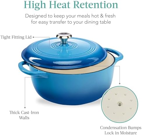 Best Choice Products 7.5 Quart Enamel Cast-Iron Round Dutch Oven, Family Style Heavy-Duty Pre-Seasoned Cookware for Home, Kitchen, Dining Room, Oven Safe w/Lid, Dual Handles - Blue - Image 5