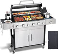 6 Burner Propane Gas Grill with Side Burner, Cast Iron Grates & Griddle Combo, Large Cabinet BBQ with Warming Rack for Backyard Patio, 620 SQ. IN. Cooking Area by Unknown