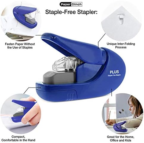 Plus Paper Clinch Compact Staple-Free Stapler, Blue - Image 2