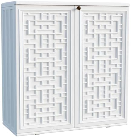 Mrosaa Indoor Outdoor Storage Cabinet Waterproof with Shelf, Off White Plastic Outdoor Cabinets for Patio/Garden/Backyard, Size 34.3''L*15''W*36.2''H by Mrosaa