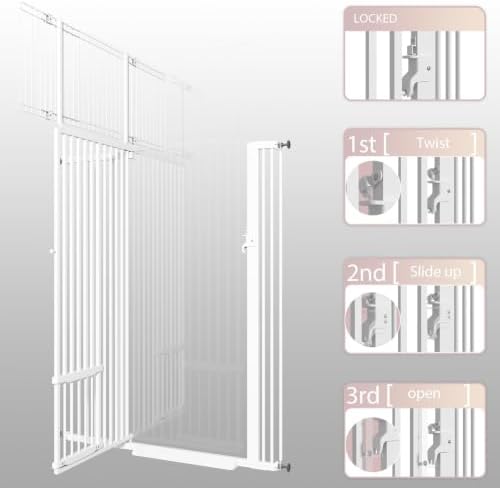 71" Extra Tall Cat Gate 29.5-40.6 Wide Pet gate for Doorway Pet Gate with Cat Doors NO Drilling Pressure Mount Kit for Cats and Dogs Indoor Doorways liveing Room Bedroom-White - Image 4