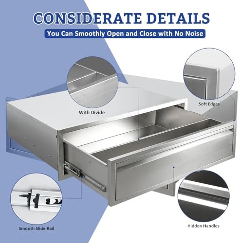 Outdoor Kitchen Drawers 30" W x 10" H x 23" D Flush Mount BBQ Single Drawers with Divider Stainless Steel Built-in Drawer for Outdoor Kitchen Island Patio Grill Station - Image 4