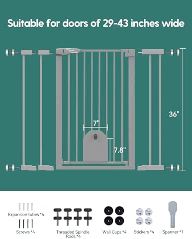 Babelio 36" Tall Baby Gate with Adjustable Cat Door, CatPrivilege I, 29-43" - Image 6