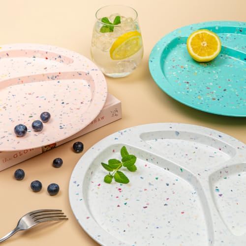 bzyoo 11-Inch Divided Plates Set of 2, 100% Melamine Portion Control Plates for Adults & Kids, Modern Confetti Pattern, BPA-Free & Dishwasher Safe, Ideal for Camping, RV, and Daily Use (White) - Image 3