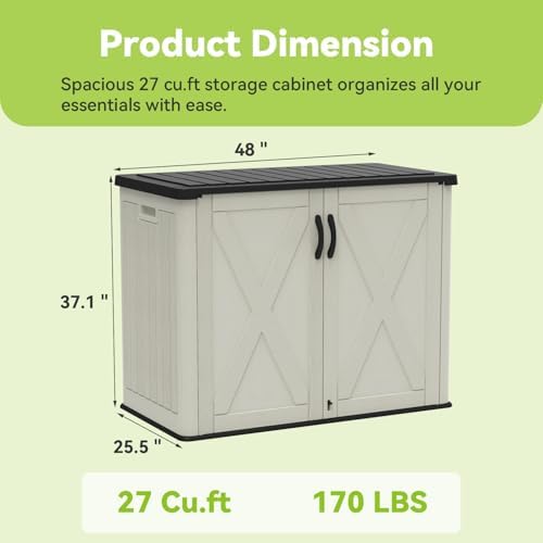 Devoko 26 Cu Ft Resin Outdoor Storage Cabinet, Plastic Horizontal Shed - Image 2