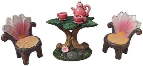 3 Pcs Miniature Garden Furniture Miniature Table and Chairs Set Fairy Garden Accessories Outdoor Mini Resin Furniture Kit Micro Landscape Decor Tea Set for Fairies and Garden Gnomes DIY Craft Gift by MUAMAX
