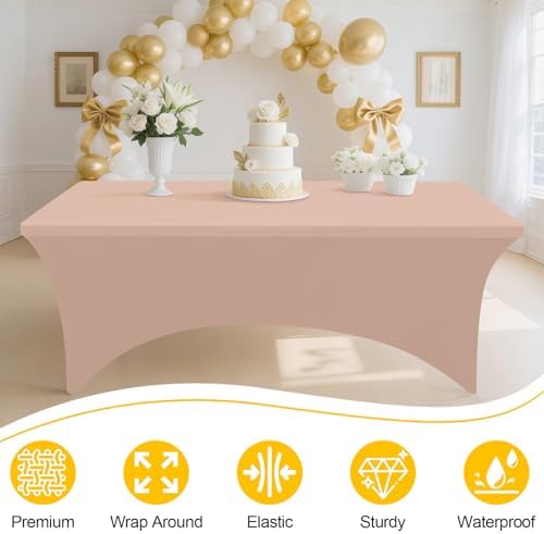 Smiry 2 Pack Spandex Table Cloth 4FT, Elastic Fitted Nude Tablecloth - Image 3