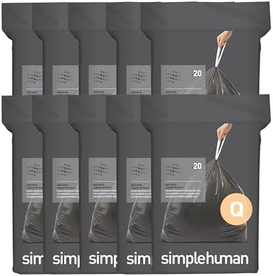 simplehuman Code Q 200 Count Odorsorb® Custom Fit Liners, Drawstring Odor Absorbing Trash Bags, One-by-One Mess-Free Dispense, Extra Thick & Double Seamed, 50% PCR Plastic, 50-65 Liter / 13-17 Gallon by Unknown