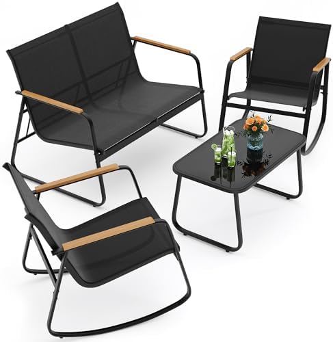 Ahomly 4-Piece Patio Furniture Set, Textilene Conversation Set, Black by Ahomly