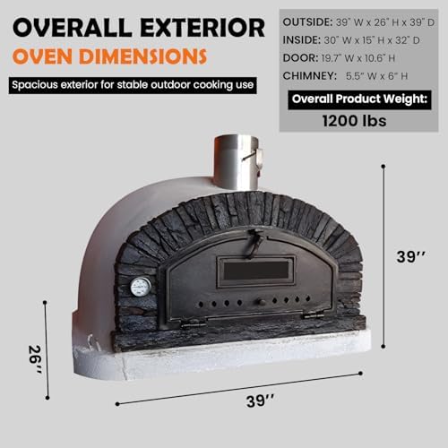 Authentic Pizza Ovens Buena Ventura Preto Premium Wood-Fired Pizza Oven, Handmade in Portugal, Triple-Insulated Brick Oven, Drop-Down Door, Stainless Steel Chimney, Thermometer & Baking Dish Included - Image 6