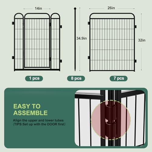 Gardner Pet Dog Playpens, 32" H 8 Panels Dog Pen Outdoor/Indoor Dog Fence Exercise Pen for Small/Medium/Large Dogs, Foldable Pet Play Yard Gate with Gravity Automatic Lock, Pet Playpen, Black - Image 2