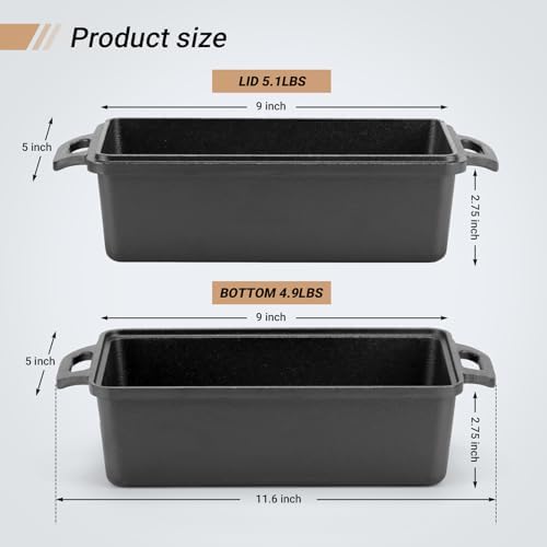 Northriver Casting 9×5 Inch Cast Iron Loaf Pan with Lid | Bread Baking Pan | Even Heat Distribution for Homemade Bread, Cake, and Meatloaf | 2 Piece Set - Image 3