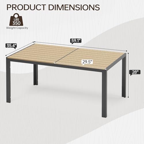 PIZZELLO Patio Dining Table for 6, 59" Rectangular Outdoor Patio Tables - Image 3