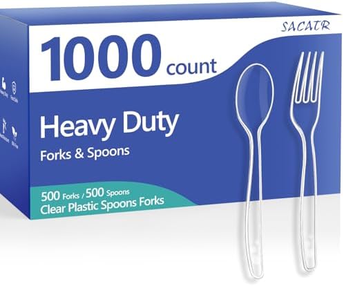 SACATR 1000 Count Clear Plastic Silverware Heavy Duty -Forks, Spoons by SACATR