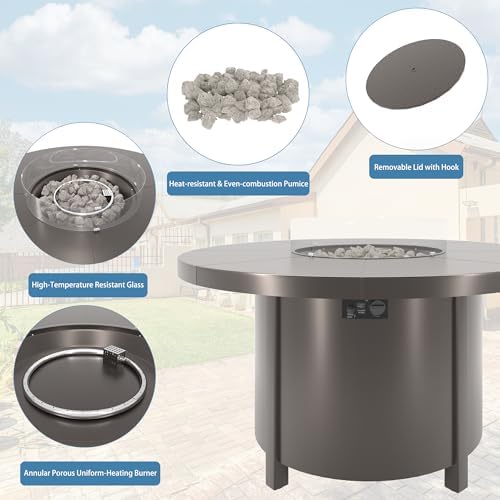 5 Pieces Outdoor Patio Furniture Set with 48" 55000 BTU Round Propane Fire Pit Table,Patio Dining Set Outdoor Conversation Sets 4 Chairs for Deck,Backyard and Garden,Grey - Image 3