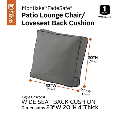 Classic Accessories Montlake FadeSafe Patio Lounge Chair/Loveseat Back Cushion, 23 x 20 x 4 Inch, Light Charcoal - Image 2