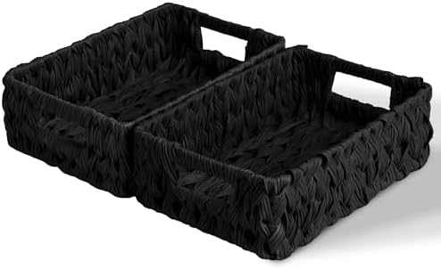GRANNY SAYS Wicker Storage Baskets for Shelves, Black Wicker Basket, 2-Pack by GRANNYSAYS