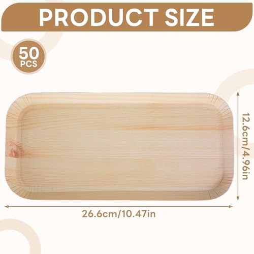 50 Pcs 10 x 5 Inch Rectangle Plates, Rustic Wood Grain Paper Plates, Disposable Serving Platters for Woodland Baby Shower, Camp Party, Birthday Party Supplies - Image 2