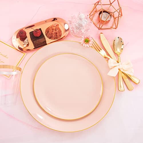 LIYH 180 Pcs Pink Plastic Plates - Disposable Dinnerware Set, Pink Dinner Plate Dessert Plate,Gold Plastic Silverware Cups for Weddings,Birthday Party 30 Guests - Image 6