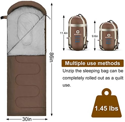 ECOOPRO Warm Weather Sleeping Bag - Portable, Waterproof, Compact Lightweight, Comfort with Compression Sack - Great for Outdoor Camping, Backpacking & Hiking-83 L x 30" W Fits Adults - Image 2