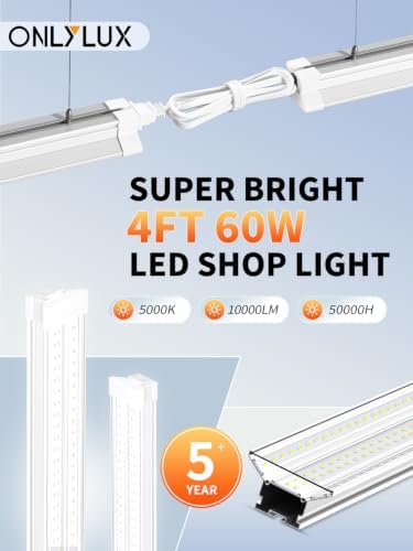 ONLYLUX 4ft LED Shop Lights 60W 10000LM 5000K Linkable Shop Lights 6 Pack - Image 2