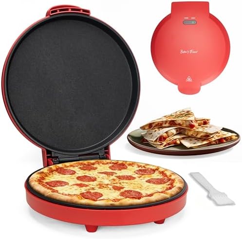 Baker’s Friend Countertop Pizza Maker Electric, 12 Inch Pizza Maker Machine for Home, Quesadilla Maker, Non-stick Cooking Plates, Horno Para Pizza, 1400W, Red by Baker%27s+Friend