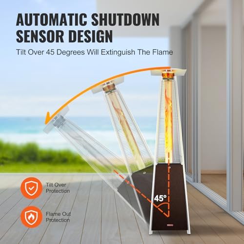 VEVOR Patio Heater for Outdoor Use, 48000BTU Pyramid Propane Heater w/Wheels, Quartz Glass Tube Outdoor Patio Flame Heater for Patio, Party, Backyard, Garden, Decoration, Hammered Bronze - Image 4