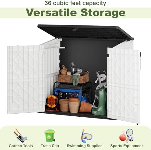 36 Cu Ft Resin Outdoor Storage Shed, Weatherproof Horizontal Outdoor Storage Cabinet with Dual Lock Door for Backyard, Patio, Garage, Garden(White) - Image 4
