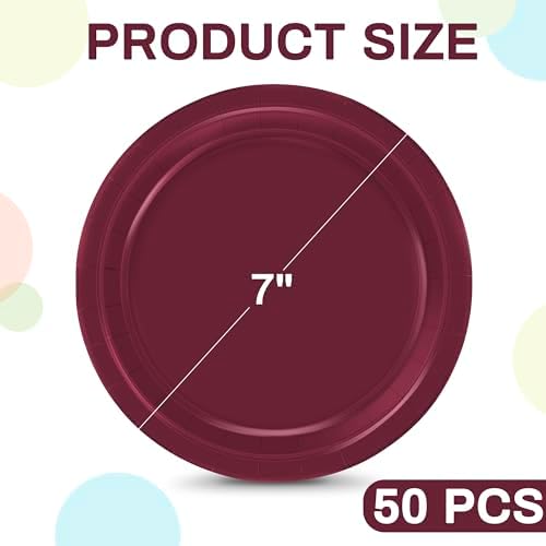 50 Pack Burgundy Plates 7 Inches Round Heavy-duty Maroon Dessert Plates - Image 2