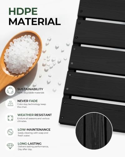 HDPE Outdoor Patio Dining Chairs with Wide Seat, Oversized, Black - Image 5