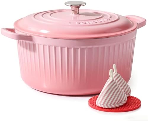 SENSARTE 6.5QT Enameled Cast Iron Dutch Oven Pot with Lid&Cotton Potholders by SENSARTE