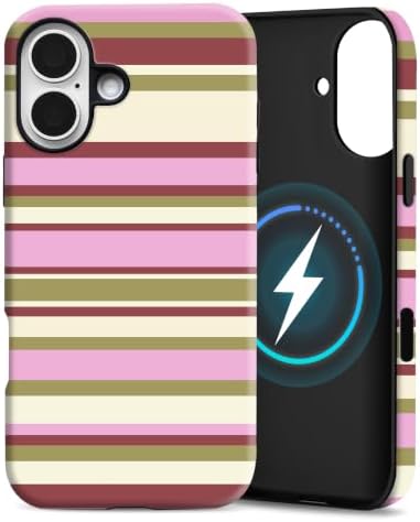 for iPhone 17 Case, Magnetic Matte Frosted Dual-Layer Striped Phone Case for Women, Retro Aesthetic Cover Compatible with Mag Safe Accessories - Berry Sage by YKCZL
