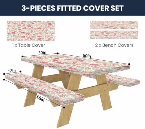 CAPSCEOLL Fitted Picnic Table Cover with Bench Covers 5ft - Pink Flowers - Image 2