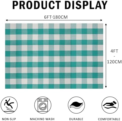 SEEKSEE Buffalo Plaid Rug 4' x 6' Light Blue and White Large Front Door Mat, Layering Area Rug, Spring Summer Rug for Outdoor Patio Entryway Indoor Living Room Kitchen Dining Room Decor - Image 2