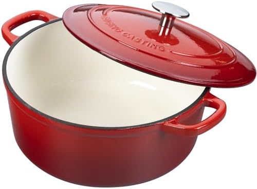 EDGING CASTING Enameled Cast Iron Dutch Oven Pot with Lid, 7 Quart, Round Dutch Ovens, Bread Oven Dual Handles, for Bread Baking, Oven Safe up to 500°F, Red - Image 6