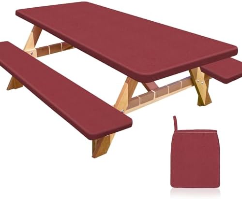 Picnic Table and Bench Cover Set, Waterproof Fitted Elastic Cloth by Unknown