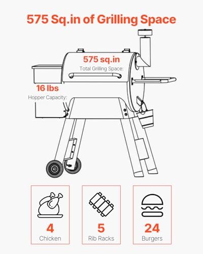 VEVOR Wood Pellet Grill Smoker, 8 in 1 BBQ Grills for Outdoor Cooking, 575 Square Inches Cook Area Electric Smokers, with WiFi-app Control, LCD Screen Controller, Meat Probe, 500°F Max Temperature - Image 4