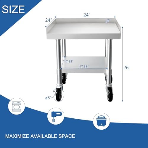 HARDURA Stainless Steel Equipment Stand with Casters 24"X24" - Image 4